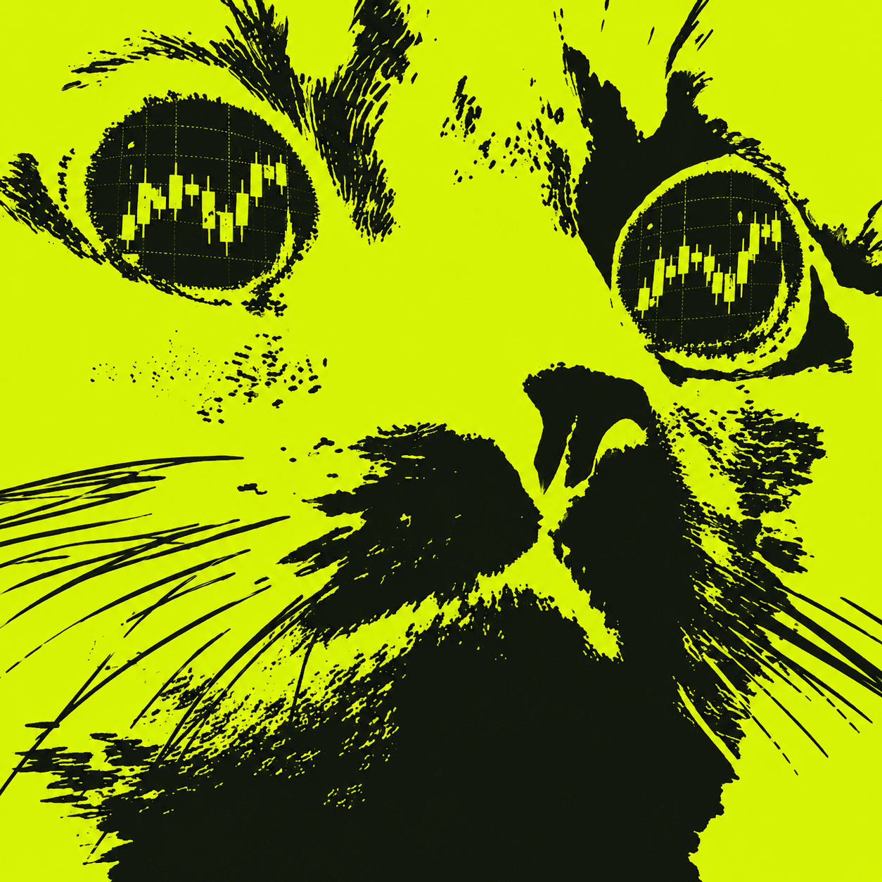 Nekoracle — a neon cat whose eyes are live candlestick charts